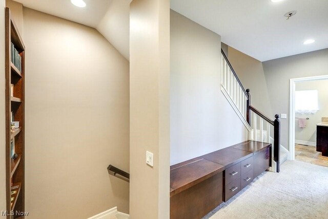 1581 E 118th St, Cleveland, OH 44106 - stairs featuring carpet flooring, recessed lighting, and baseboards