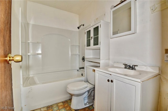 bathroom with vanity, toilet, and bathing tub / shower combination