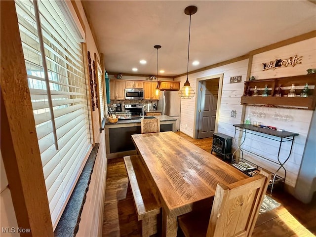 16223 Wooly Bear Ln, Kimbolton, OH 43749 - kitchen featuring stainless steel appliances, light countertops, dark wood-type flooring, decorative light fixtures, and recessed lighting