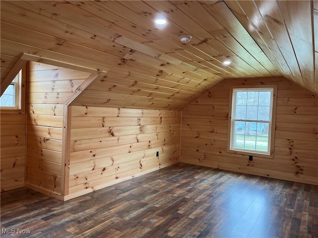 2239 Eureka Rd, Ashtabula, OH 44004 - additional living space featuring wooden walls, wood ceiling, vaulted ceiling, and dark wood-style floors