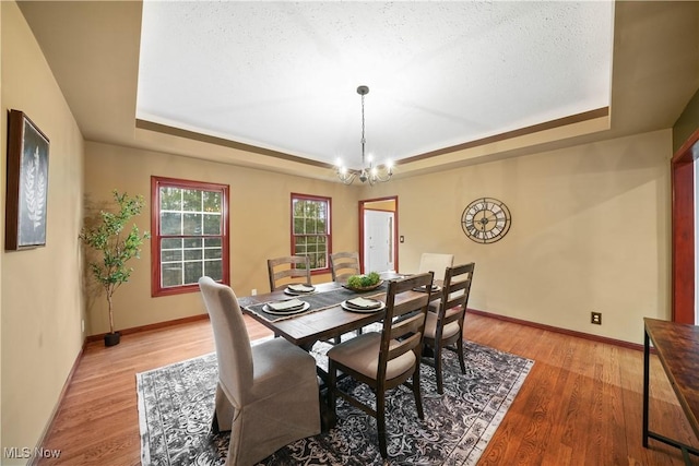 4100 Chagrin River Rd, Moreland Hills, OH 44022 - dining room featuring a tray ceiling, baseboards, and light wood-style flooring