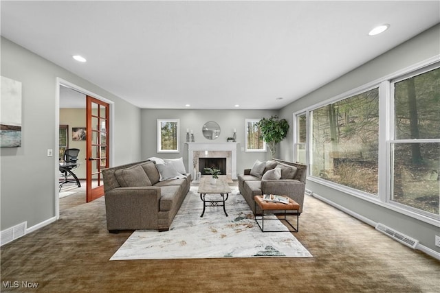 4100 Chagrin River Rd, Moreland Hills, OH 44022 - living area featuring carpet, baseboards, recessed lighting, and a high end fireplace