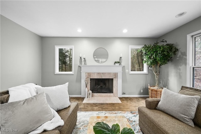 4100 Chagrin River Rd, Moreland Hills, OH 44022 - living area featuring a fireplace, wood finished floors, recessed lighting, and baseboards