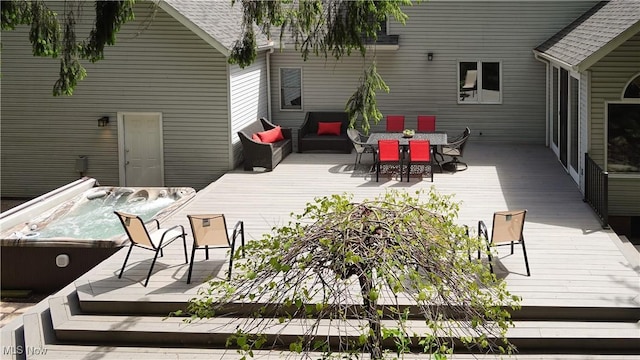 4100 Chagrin River Rd, Moreland Hills, OH 44022 - deck with a hot tub and outdoor dining space