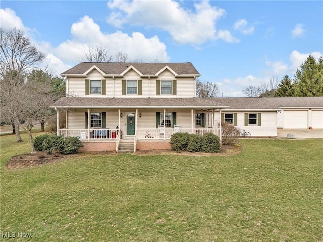 9620 Bimeler St NE, Bolivar, OH 44612 - view of front of house with an attached garage, a porch, concrete driveway, and a front yard