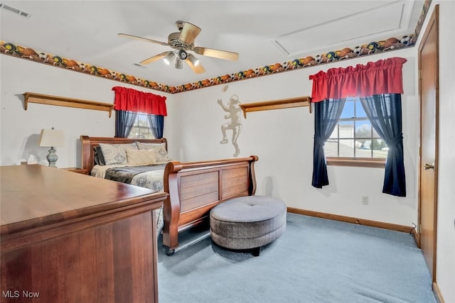 9620 Bimeler St NE, Bolivar, OH 44612 - carpeted bedroom featuring visible vents, multiple windows, attic access, and baseboards