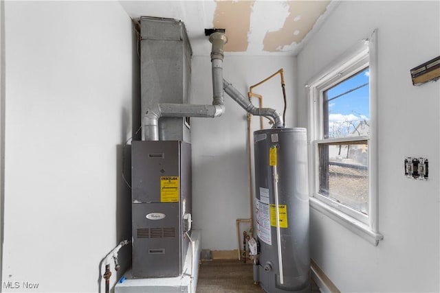 utility room featuring water heater