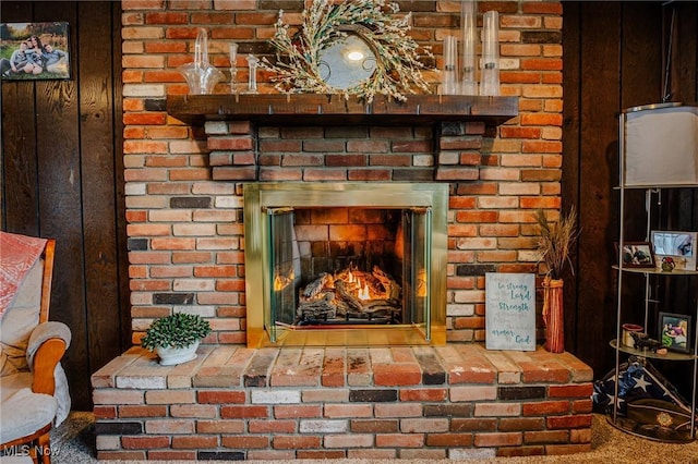 room details with a brick fireplace