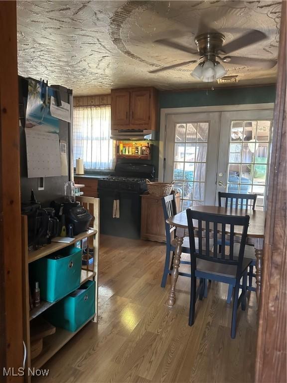 167 Andover Rd, Woodsfield, OH 43793 - dining space with a ceiling fan, french doors, and light wood-style floors