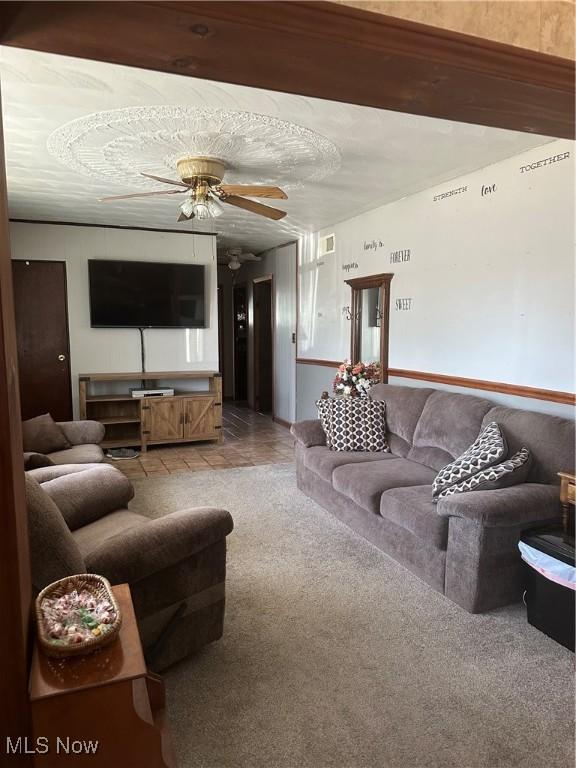 167 Andover Rd, Woodsfield, OH 43793 - living room featuring ceiling fan and carpet