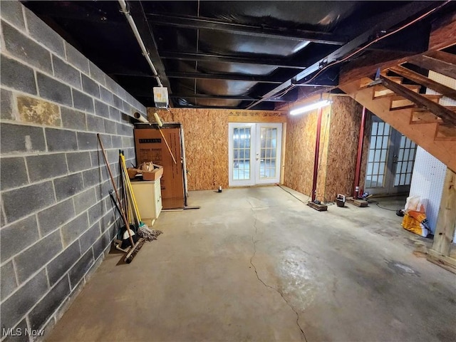 below grade area with concrete block wall