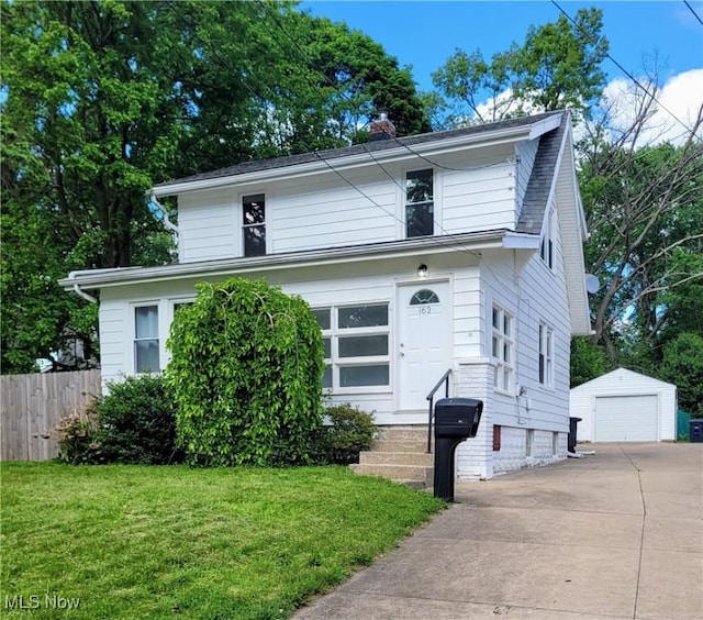 163 The Brooklands, Akron, OH 44305 - american foursquare style home with a garage, an outbuilding, a chimney, and driveway