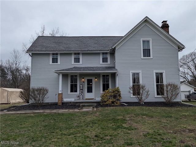 11154 Edgerton Rd, North Royalton, OH 44133 - traditional-style home with a porch, a chimney, a front lawn, and a shingled roof