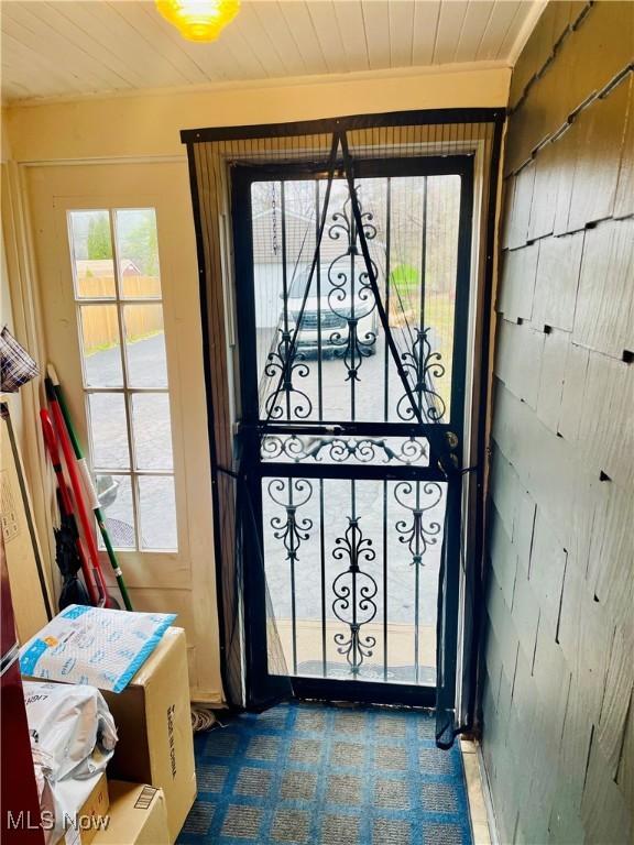 1655 Ivydale Rd, Cleveland Heights, OH 44118 - doorway with tile patterned floors and wood ceiling
