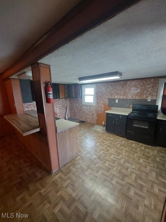 87478 Sinfield Rd, Hopedale, OH 43976 - kitchen featuring black / electric stove and a textured ceiling