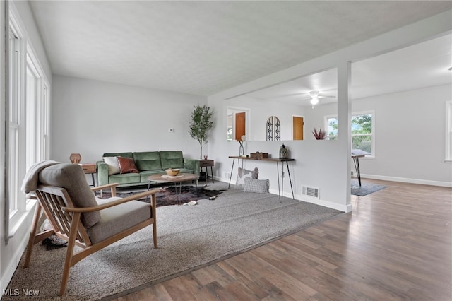 507 Beacon Rd, Newark, OH 43055 - living area with wood finished floors, a ceiling fan, and baseboards