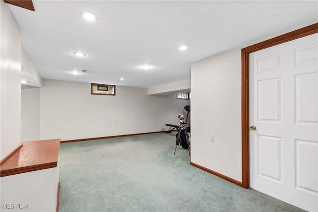 21242 Jonathan Dr, Strongsville, OH 44149 - finished below grade area featuring baseboards, visible vents, recessed lighting, and light colored carpet