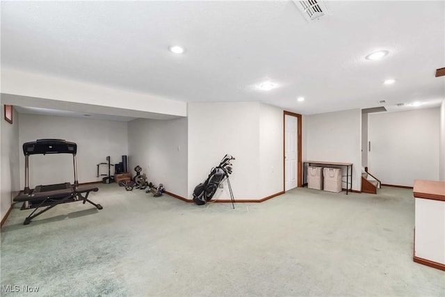 21242 Jonathan Dr, Strongsville, OH 44149 - exercise room with baseboards, visible vents, carpet floors, and recessed lighting