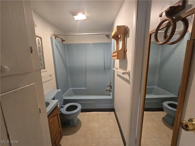 full bath with tile patterned floors, toilet, vanity, and shower / bathtub combination