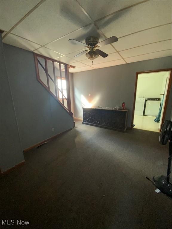 515 E Sixth St, East Liverpool, OH 43920 - empty room featuring a paneled ceiling, carpet, and a ceiling fan