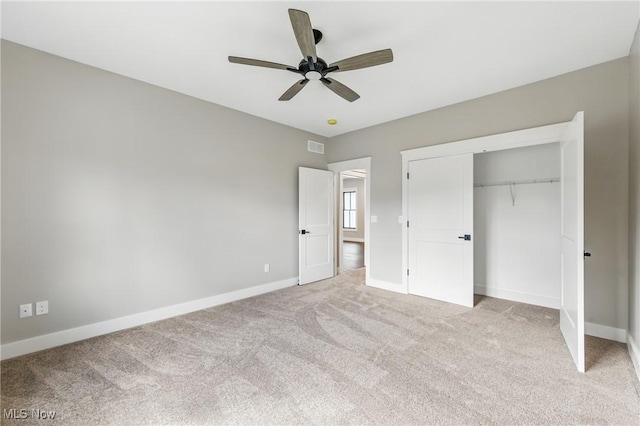 260 Michaels Ct, Cortland, OH 44410 - unfurnished bedroom with light carpet, baseboards, a closet, and ceiling fan