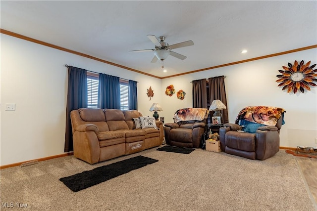 2409 Chelsea Dr SW, Canton, OH 44706 - carpeted living room featuring baseboards, ceiling fan, recessed lighting, and ornamental molding