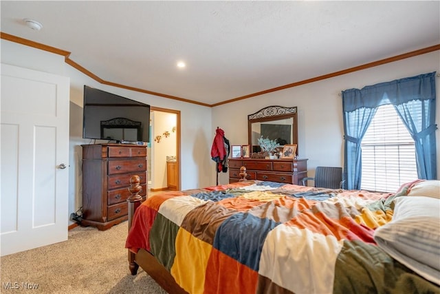 2409 Chelsea Dr SW, Canton, OH 44706 - bedroom featuring ensuite bathroom, ornamental molding, and light carpet