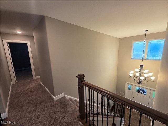 226 Hidden Glen Trl, Chardon, OH 44024 - corridor featuring an upstairs landing, carpet floors, and a chandelier