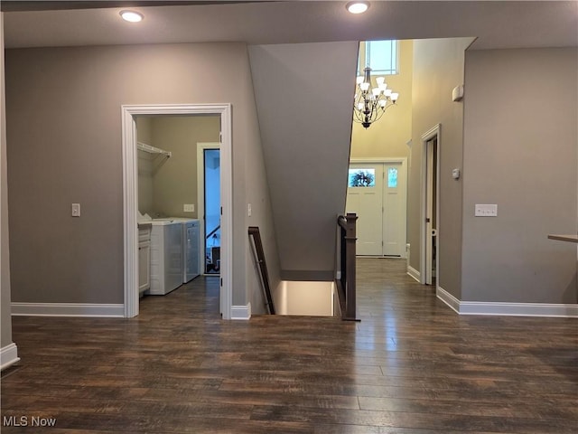 226 Hidden Glen Trl, Chardon, OH 44024 - entrance foyer with separate washer and dryer, dark wood-style flooring, a chandelier, and recessed lighting
