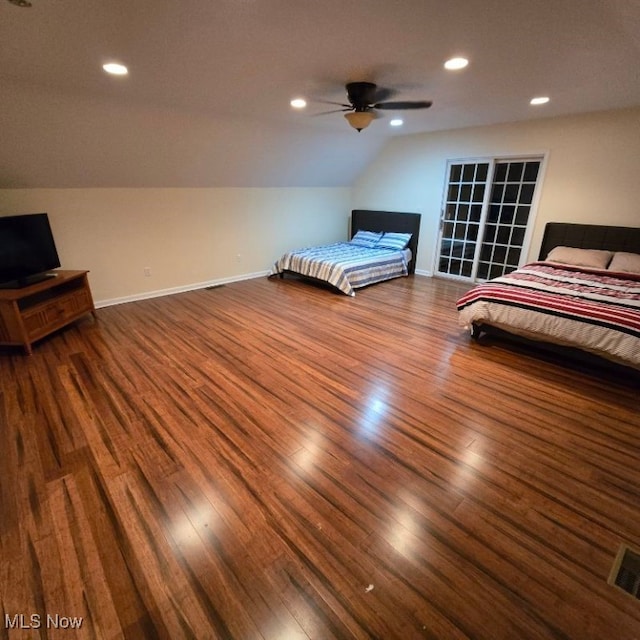 115 Beech St, Kelleys Island, OH 43438 - bedroom with baseboards, recessed lighting, wood finished floors, and lofted ceiling