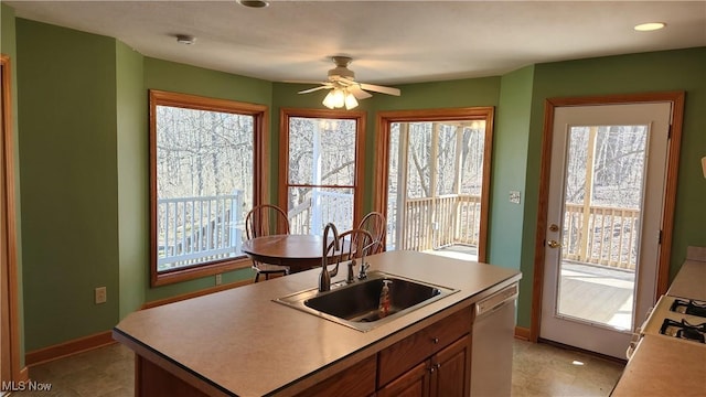 11466 Bloom Rd, Garrettsville, OH 44231 - kitchen featuring a sink, dishwasher, healthy amount of natural light, a ceiling fan, and recessed lighting