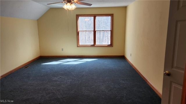 11466 Bloom Rd, Garrettsville, OH 44231 - bonus room with ceiling fan, carpet, baseboards, and lofted ceiling