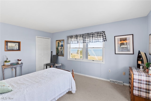 1122 Lake Rd, Conneaut, OH 44030 - bedroom featuring light carpet, baseboards, visible vents, and a closet