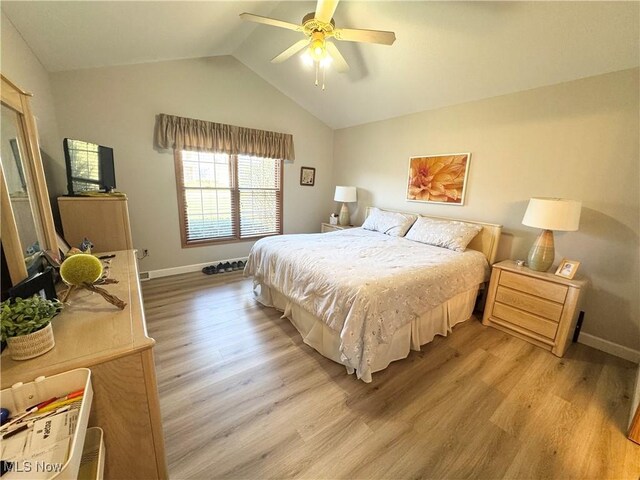 33 Mallards Xing, Canfield, OH 44406 - bedroom with baseboards, light wood-style flooring, and vaulted ceiling