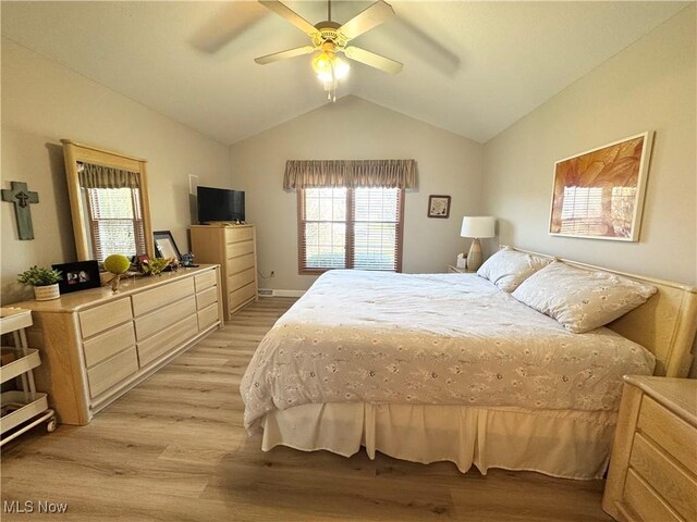 33 Mallards Xing, Canfield, OH 44406 - bedroom with lofted ceiling, light wood-style floors, and a ceiling fan