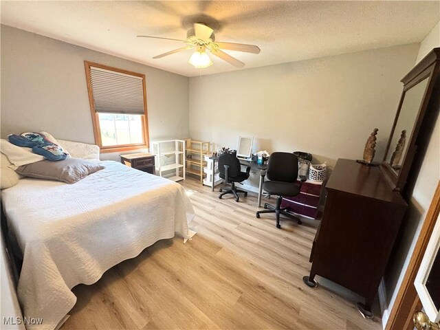 33 Mallards Xing, Canfield, OH 44406 - bedroom with a textured ceiling, a ceiling fan, and light wood-type flooring