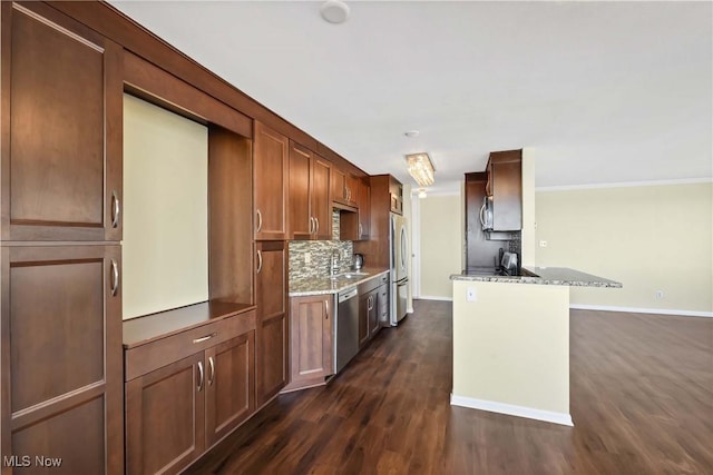 12520 Edgewater Dr Unit 905, Lakewood, OH 44107 - kitchen featuring dark wood-type flooring, a sink, stainless steel appliances, and stone countertops