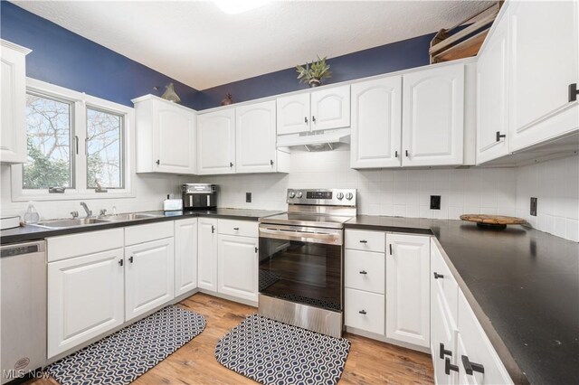 70 Iroquois Trl, Malvern, OH 44644 - kitchen featuring white cabinets, a sink, appliances with stainless steel finishes, and under cabinet range hood