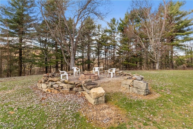 view of yard with an outdoor fire pit