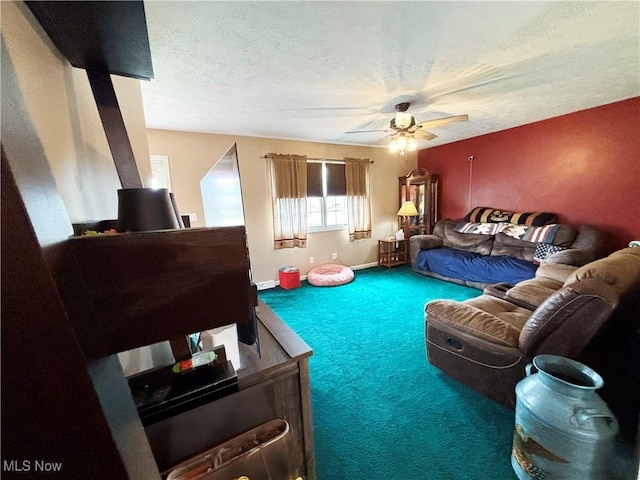 380 Sunshine Park Rd, Steubenville, OH 43952 - bedroom featuring carpet floors, baseboards, ceiling fan, and a textured ceiling