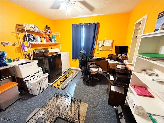 380 Sunshine Park Rd, Steubenville, OH 43952 - home office featuring a ceiling fan, a sink, and separate washer and dryer
