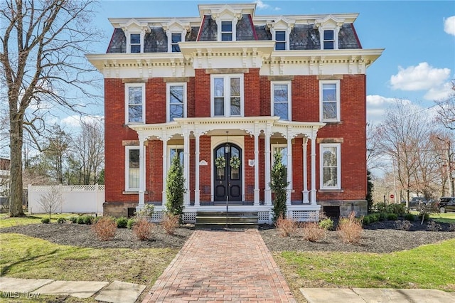 500 S Main St, Poland, OH 44514 - second empire-style home featuring brick siding, mansard roof, and french doors