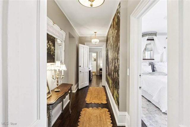 500 S Main St, Poland, OH 44514 - hallway featuring baseboards, crown molding, and wood finished floors