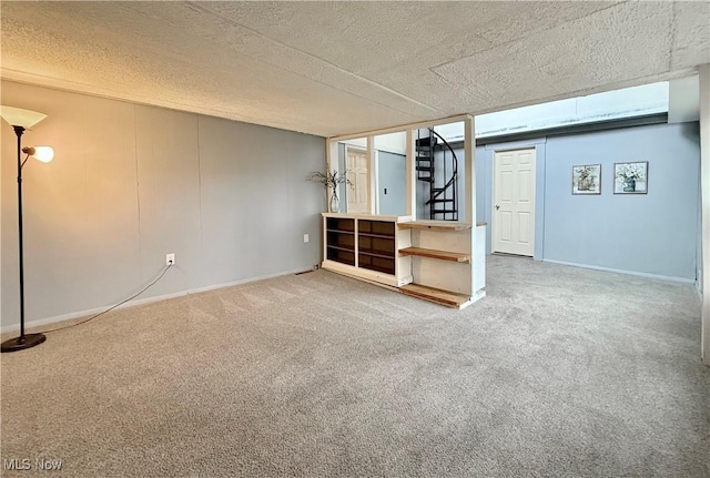 831 Fairview Ave, Parkersburg, WV 26101 - unfurnished living room with carpet, stairs, and a textured ceiling