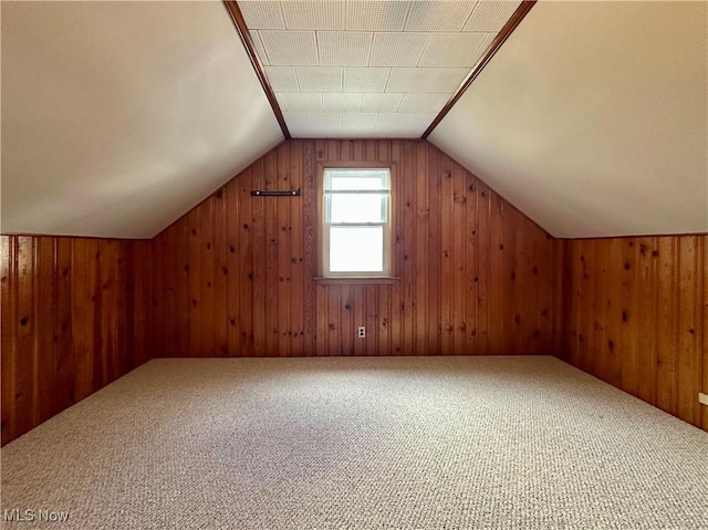 1563 Maplewood St NE, Warren, OH 44483 - additional living space featuring carpet floors, wood walls, and lofted ceiling