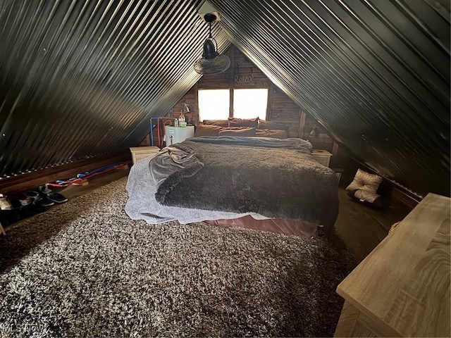 7301 Leafygreen St SW, Carrollton, OH 44615 - bedroom featuring wooden walls and lofted ceiling