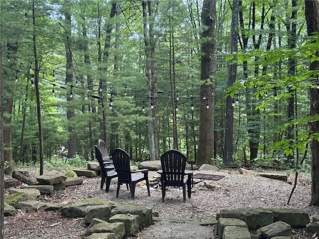 7301 Leafygreen St SW, Carrollton, OH 44615 - view of yard featuring a fire pit and a wooded view