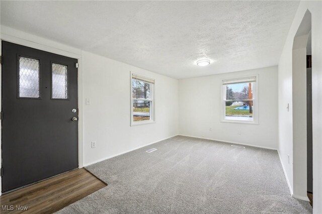 3665 Marcella Ave, Stow, OH 44224 - carpeted foyer entrance with baseboards, a textured ceiling, and arched walkways