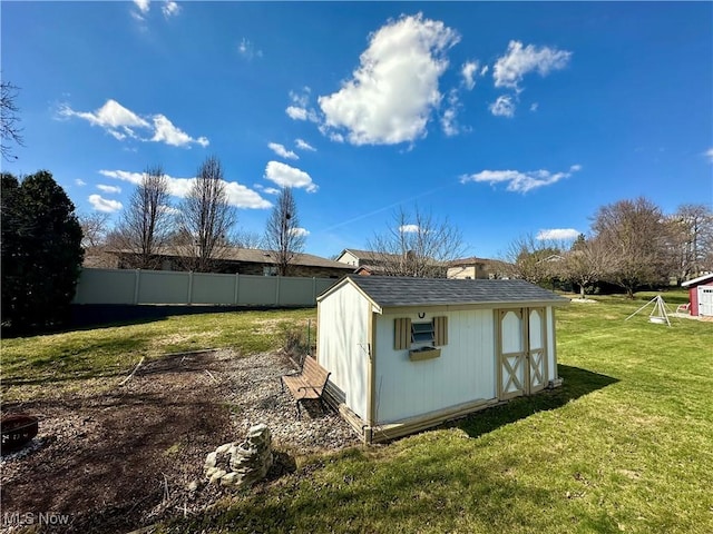 view of shed with fence