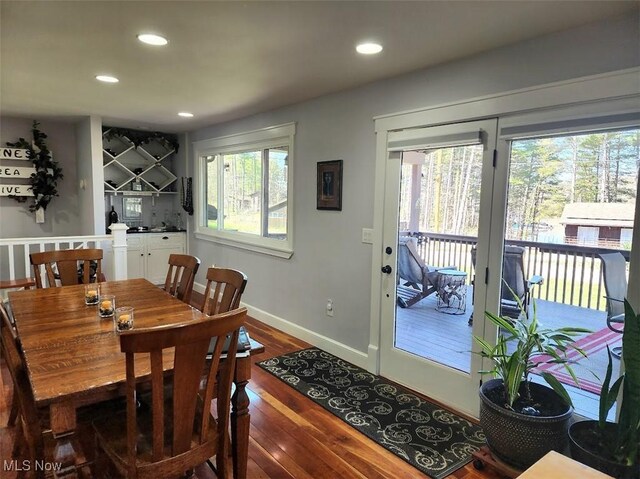1208 Berwyn Dr SW, Sherrodsville, OH 44675 - dining space featuring dark wood-style flooring, recessed lighting, and baseboards